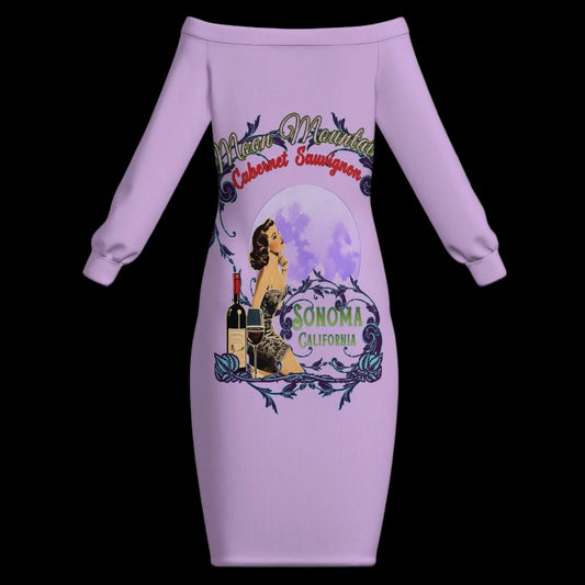 Moon Mountain Vintage Cabernet Pinup Off-the-Shoulder Bodycon Dress