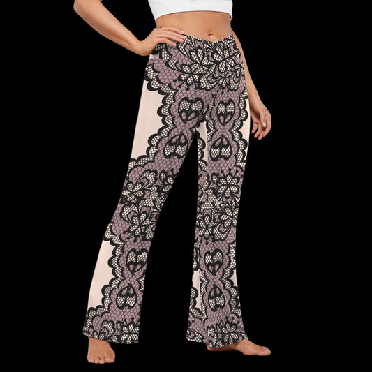 Crochet Lace Print Flare Leggings