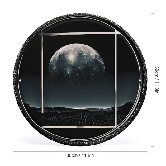 Cyber Moon Round Metal Print