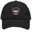 Sonoma Rebel black distressed dad hat with a circular embroidered graphic of a vineyard at sunset.