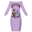 Sonoma Rebel lavender off-the-shoulder bodycon midi dress with vintage pinup graphic and wine bottle. Polyester fabric.
