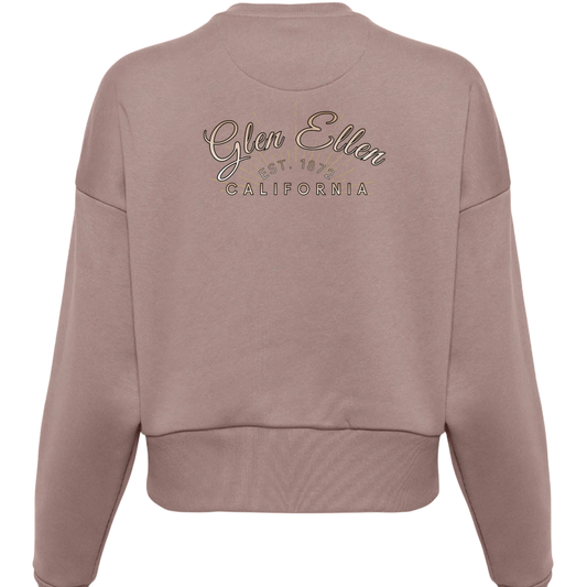 Sonoma Rebel Valley of the Moon Glam oversized sweatshirt in mauve, featuring embroidered Glen Ellen California text on the back.
