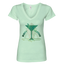 Sonoma Rebel light mint green v-neck t-shirt with a geometric dirty martini graphic in shades of green and gold.