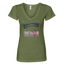Sonoma Rebel olive green V-neck t-shirt with "SONOMA CALIFORNIA" graphic and colorful wine bottles.