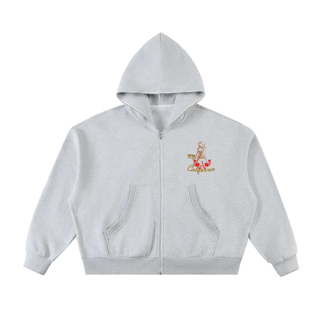 Fleeced Full-Zip Boxy Hoodie