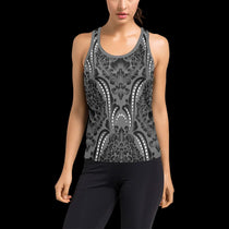 Grey White Tribal Dot Print Women's Racerback Tank Top