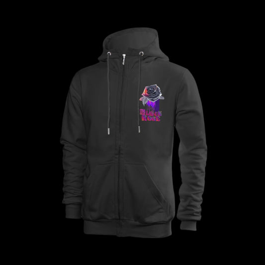 Black Rose Drip Zip Hoodie
