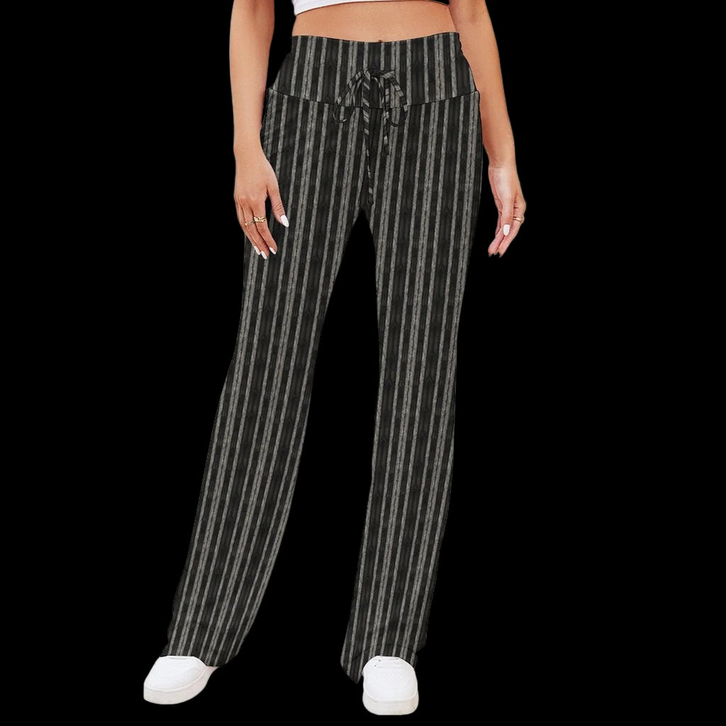 Black & Charcoal Pinstripe Women's Drawstring Lounge Pants