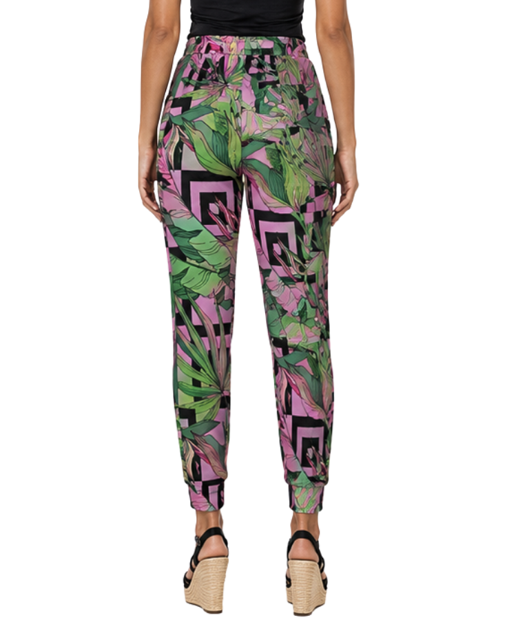 Pink Palm Geometric Print Sweatpants