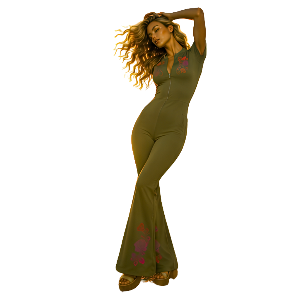 Flamenco Flared Leg Quarter-Zip Jumpsuit