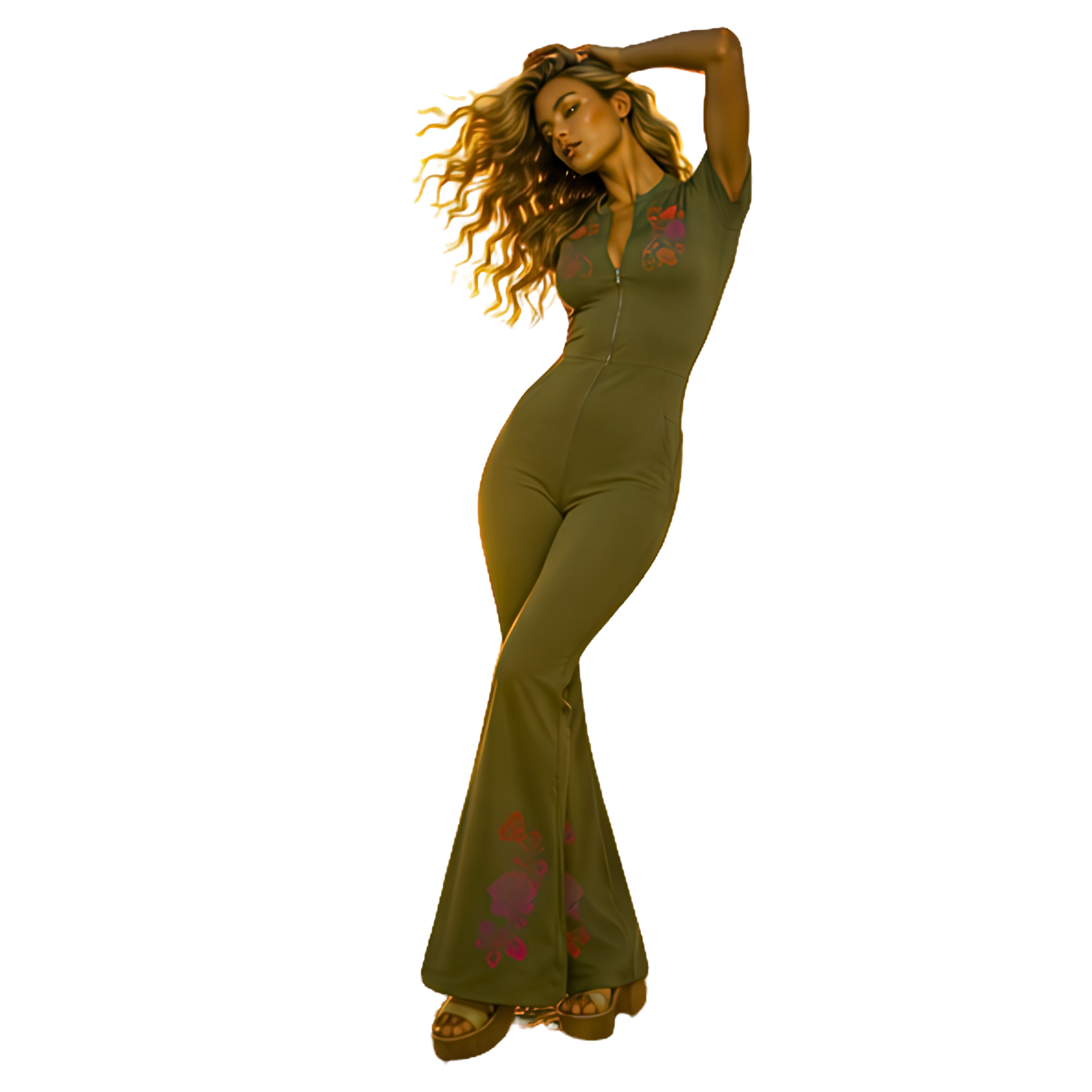 Flamenco Flared Leg Quarter-Zip Jumpsuit