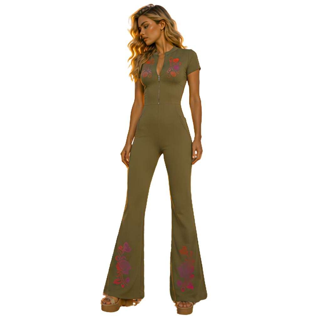 Flamenco Flared Leg Quarter-Zip Jumpsuit