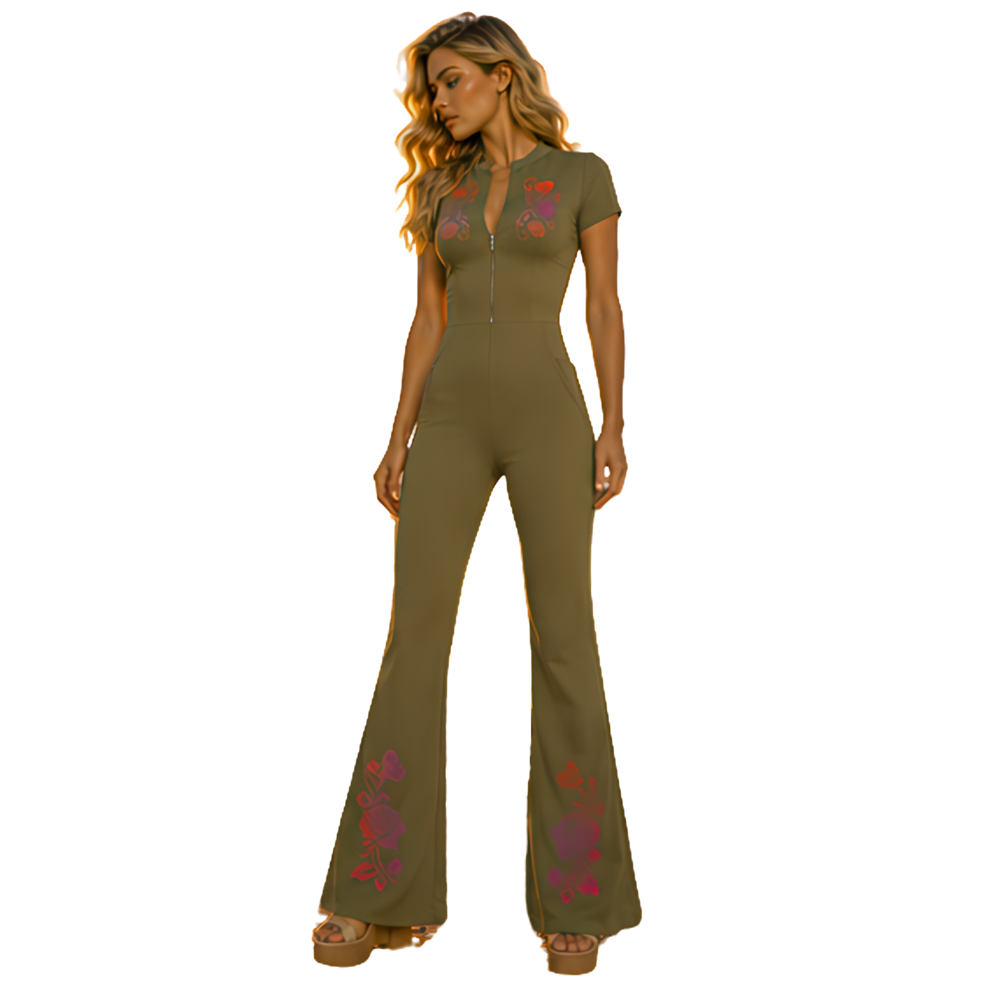 Flamenco Flared Leg Quarter-Zip Jumpsuit