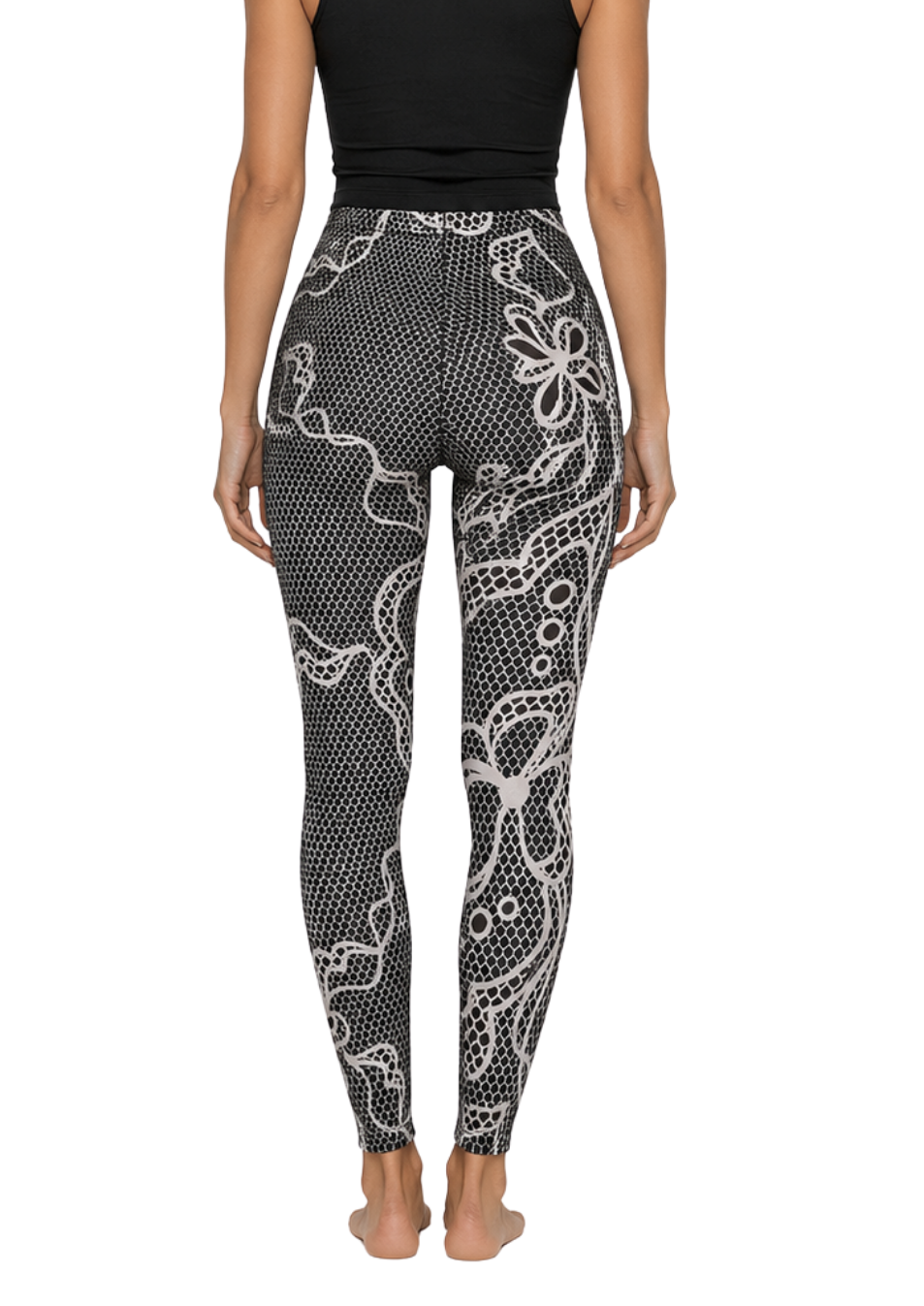 Black Contrast Lace Print High-Waist Women's Leggings Secondary image