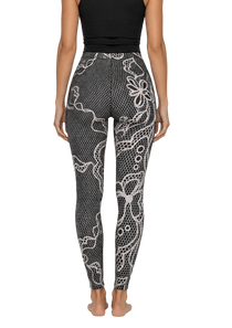 Black Contrast Lace Print High-Waist Women's Leggings