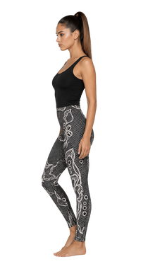 Black Contrast Lace Print High-Waist Women's Leggings