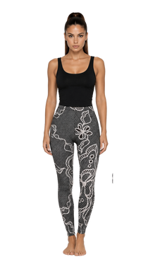 Black Contrast Lace Print High-Waist Women's Leggings
