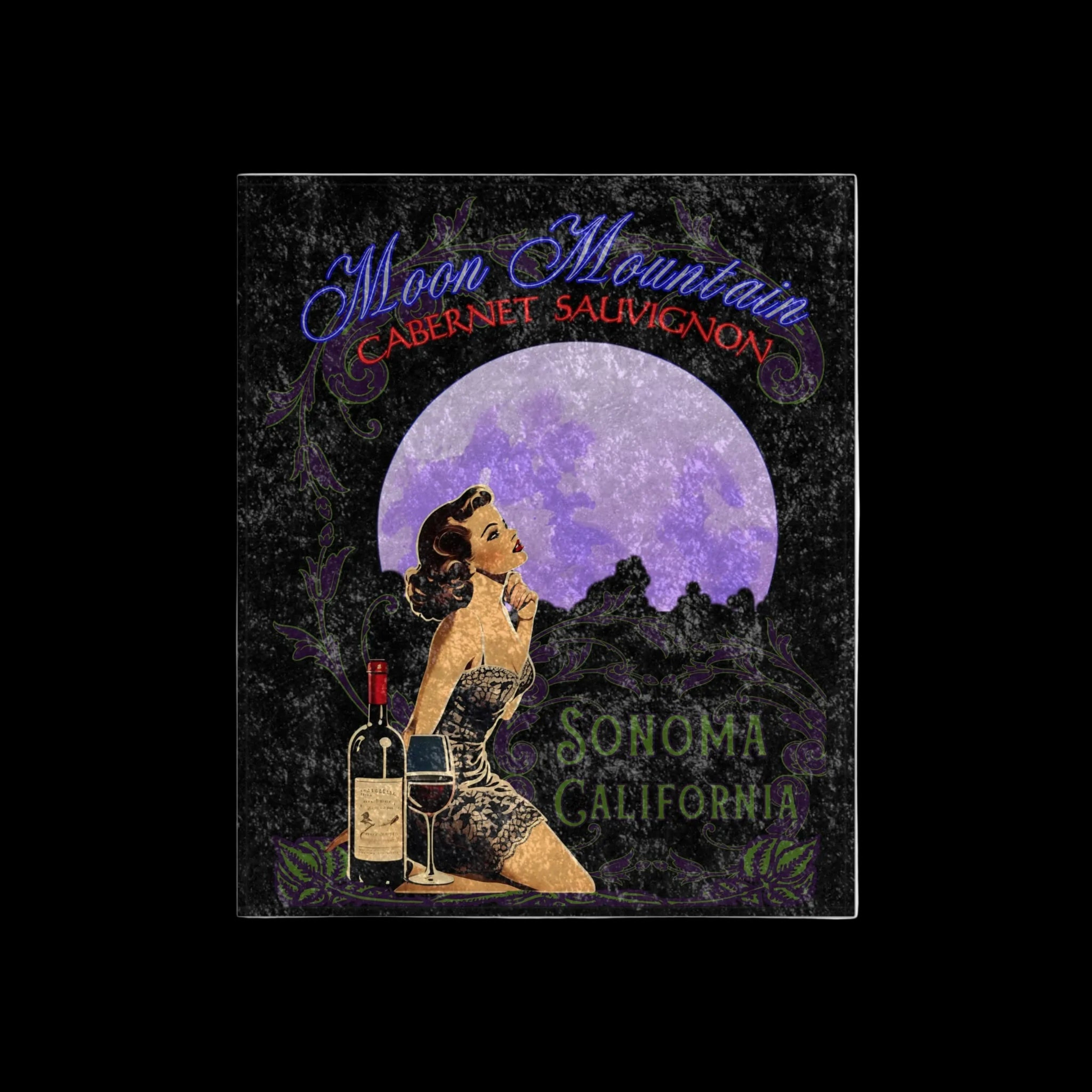Moon Mountain AVA "Cabernet Sauvignon" Vintage Pinup Crushed Velvet Blanket - Blankets from Printify Main image