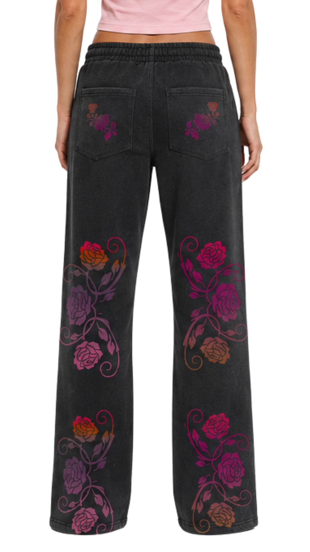 Flamenco Rose Sunfade Wide Leg Fleece Sweatpants