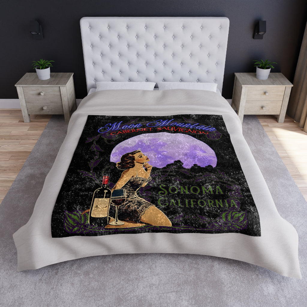 Moon Mountain AVA "Cabernet Sauvignon" Vintage Pinup Crushed Velvet Blanket - Blankets from Printify