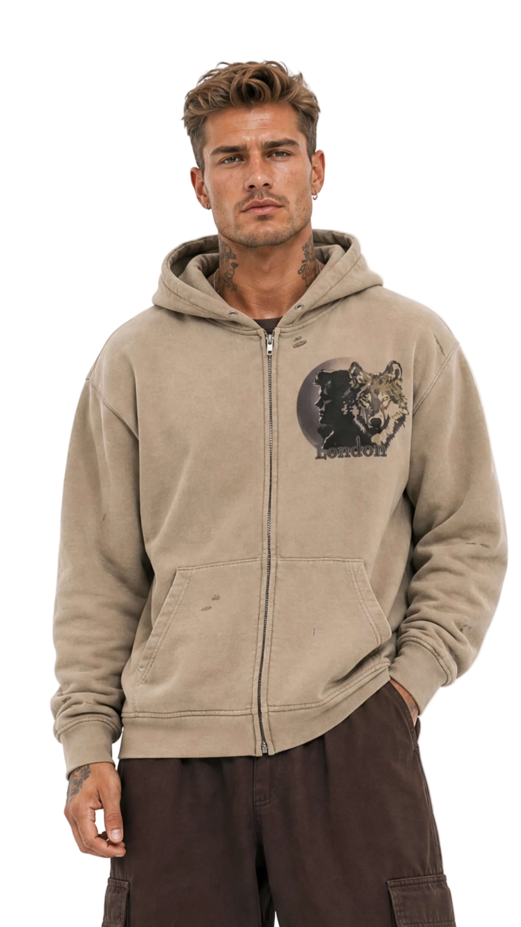 Jack London Wolf Sunfade Zip Hoodie