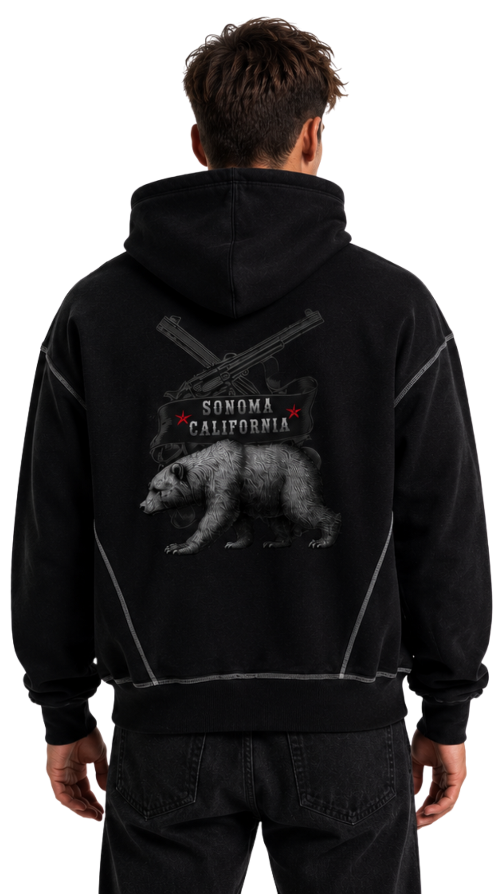 California Bear Contrast-Stitched Men's Zip Hoodie