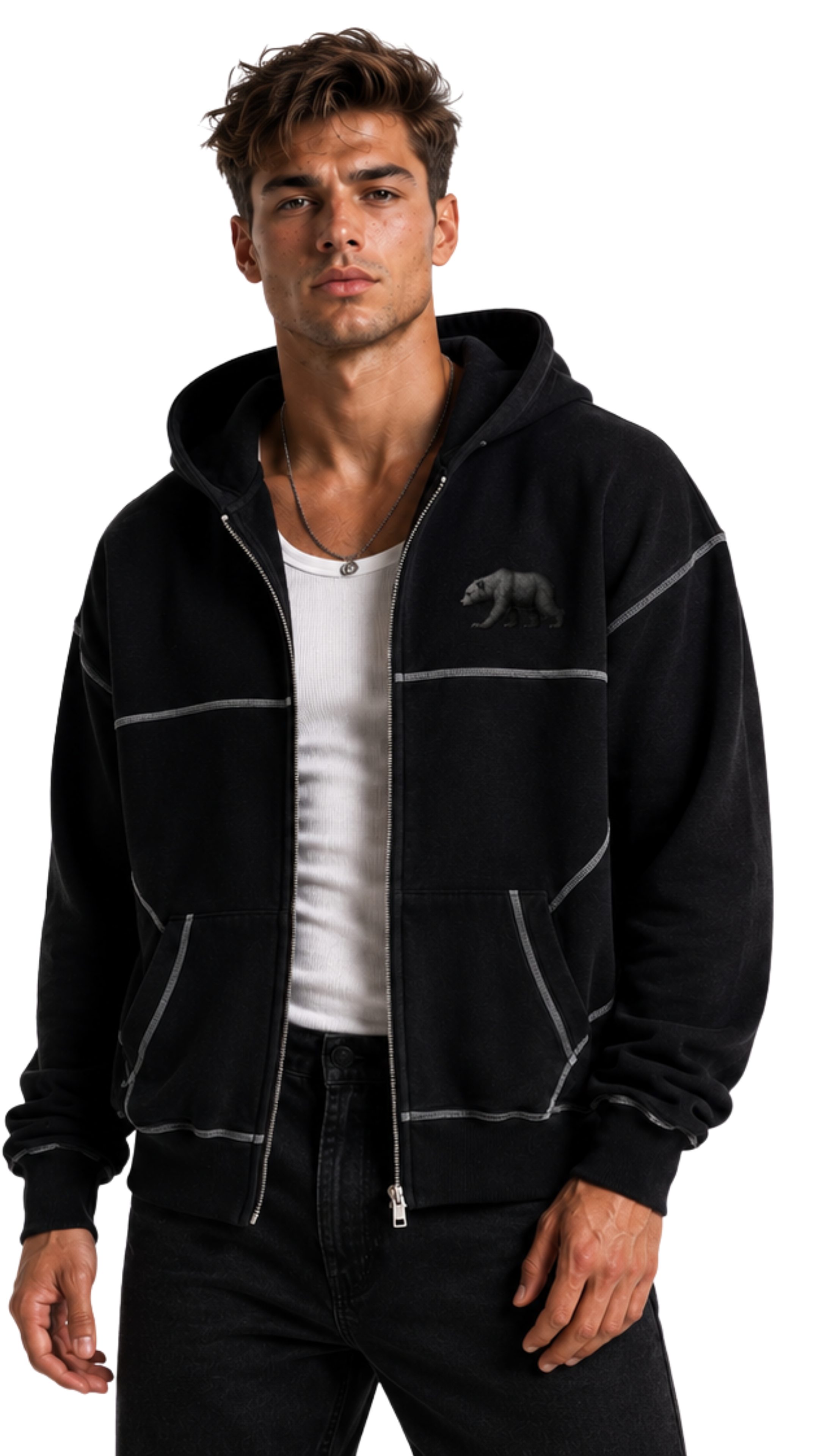 California Bear Contrast-Stitched Men's Zip Hoodie Secondary image