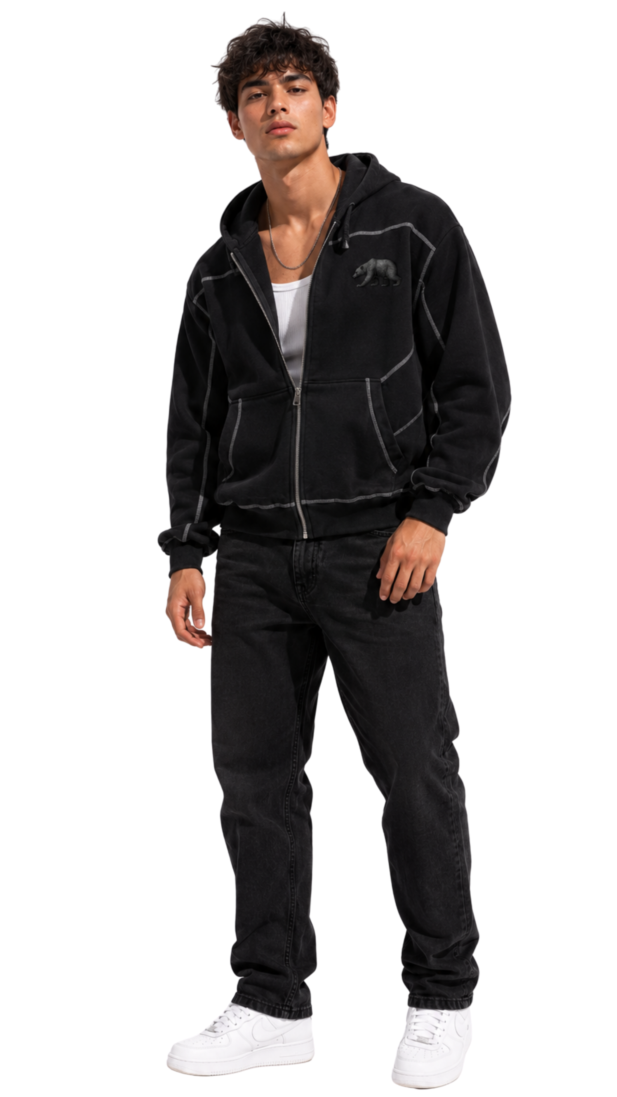 California Bear Contrast-Stitched Men's Zip Hoodie