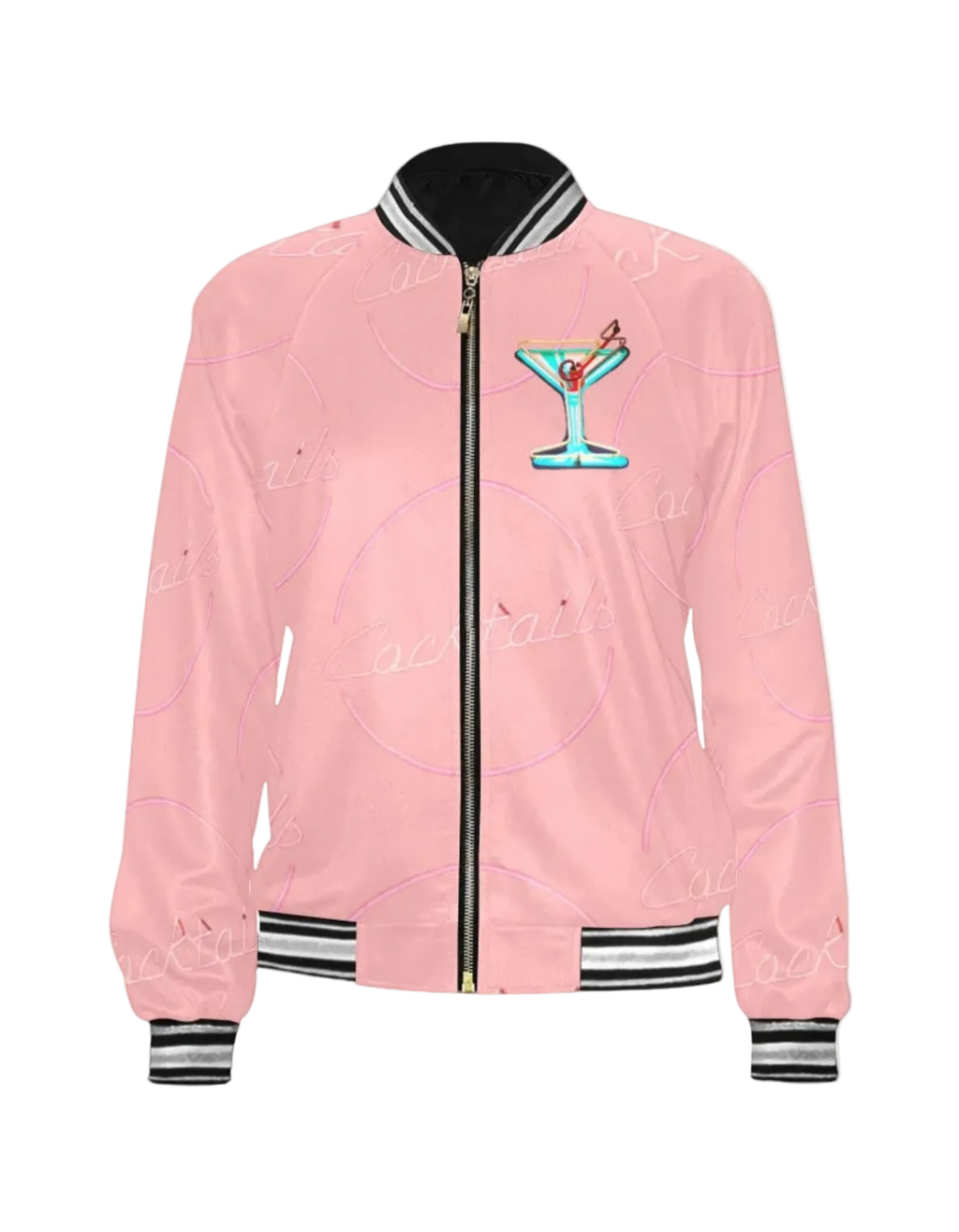 Pink Cocktail Print Bomber Jacket