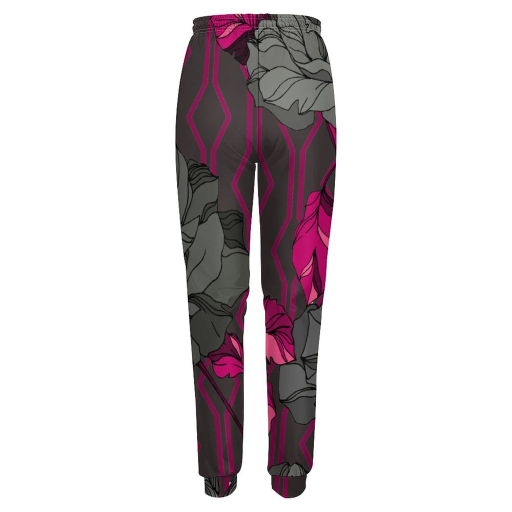 Geometric Gray Floral Print Sweatpants