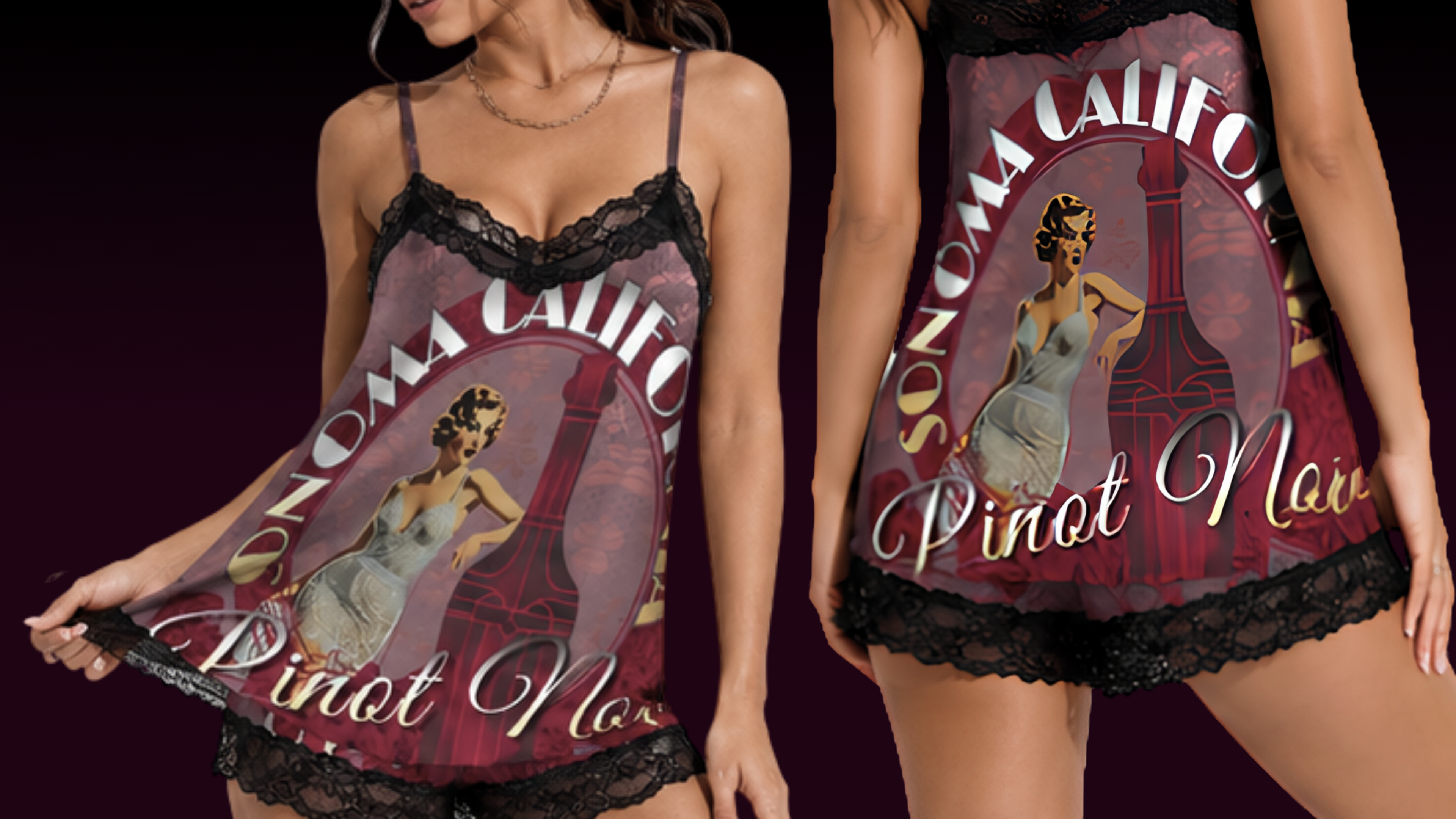 Pinot Noir Pinup Camisole Nightie Set