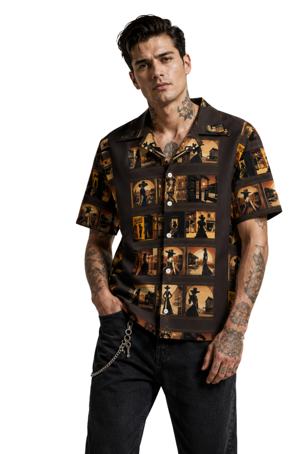 Western Saloon Men's Cuban Collar Shirt