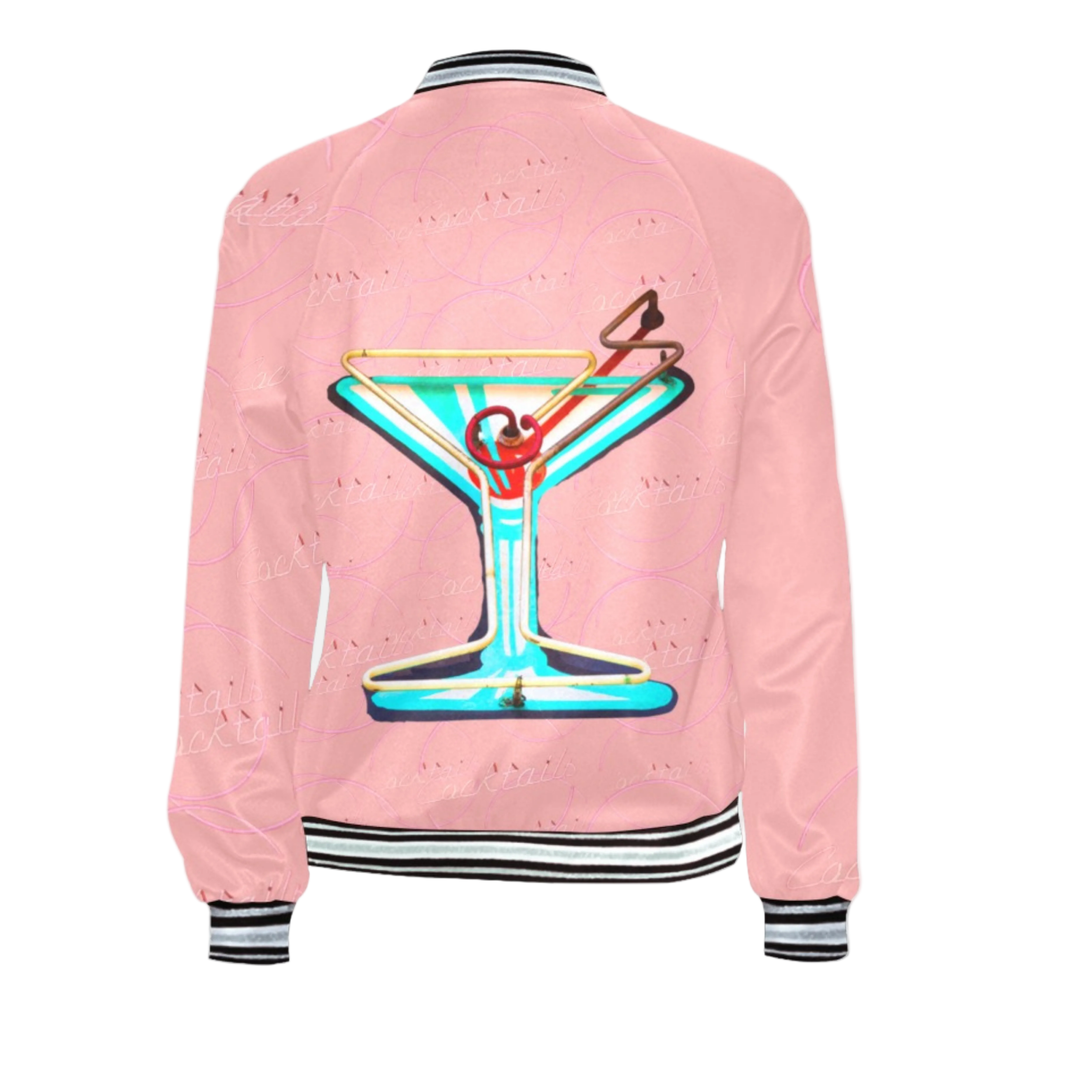 Pink Cocktail Print Bomber Jacket