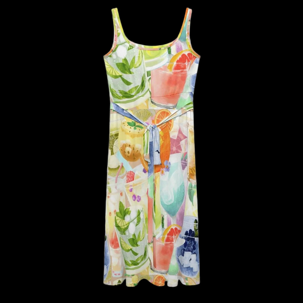 Summer Cocktails Tie Waist Sleeveless Dress