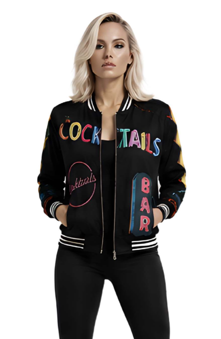 Vintage Neon Cocktails Bomber Jacket