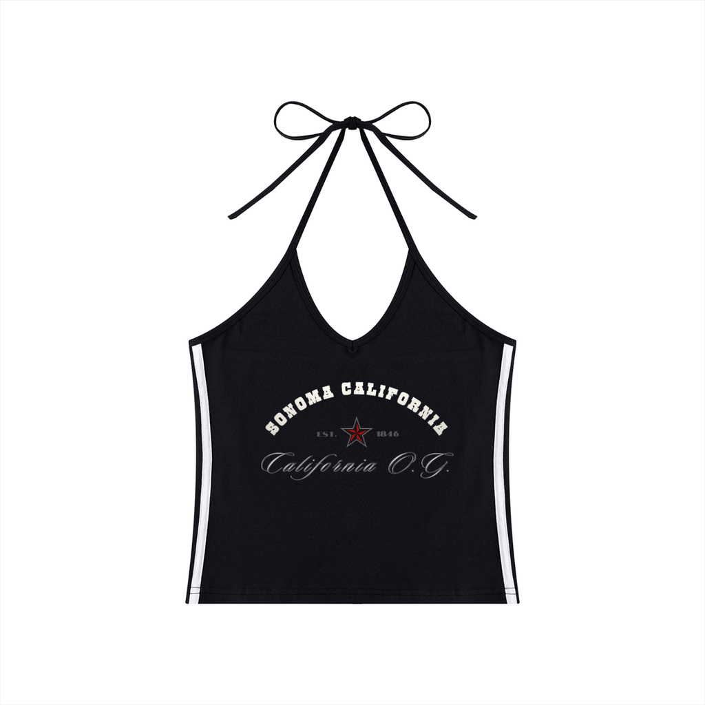 Women's Color Block Halter Crop Tank Top