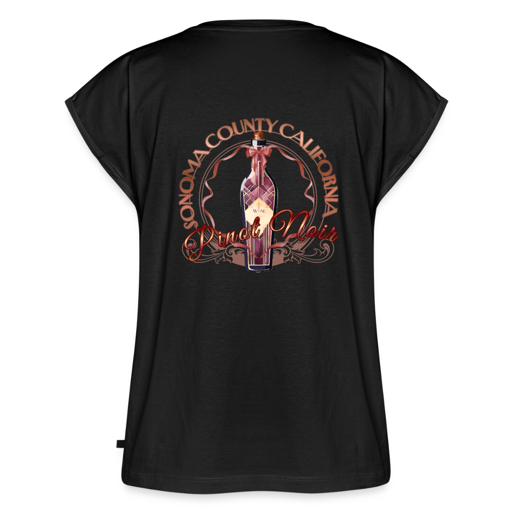 Pinot Noir Pinup Women's Roll Cuff T-Shirt - black