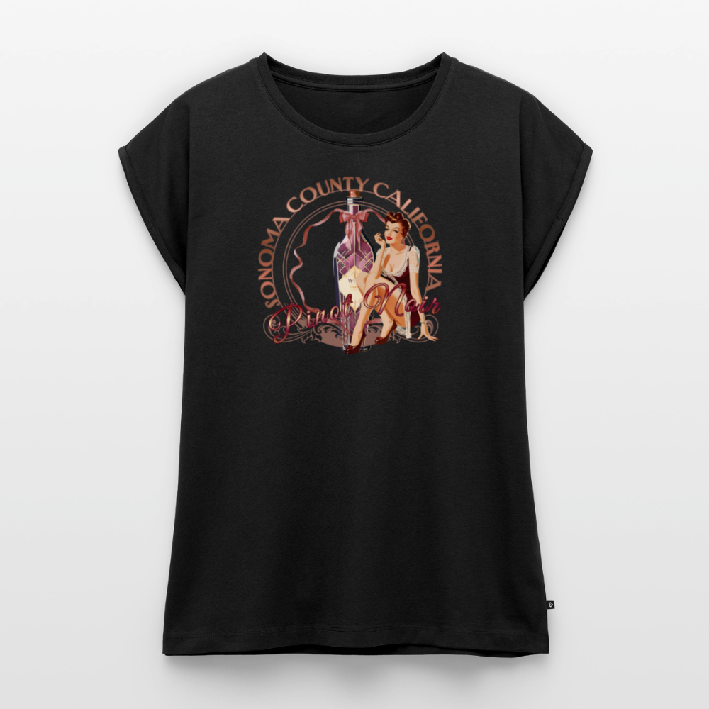 Pinot Noir Pinup Women's Roll Cuff T-Shirt - black