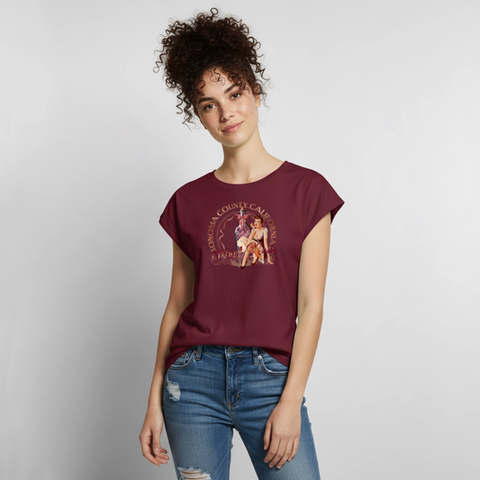 Pinot Noir Pinup Women's Roll Cuff T-Shirt - burgundy
