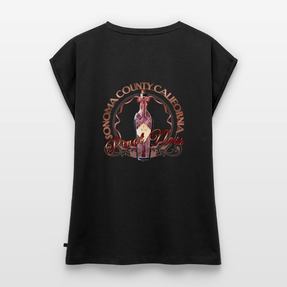 Pinot Noir Pinup Women's Roll Cuff T-Shirt - black