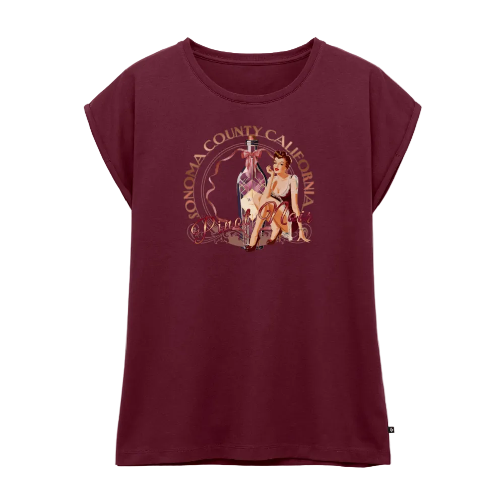 Pinot Noir Pinup Women's Roll Cuff T-Shirt - burgundy