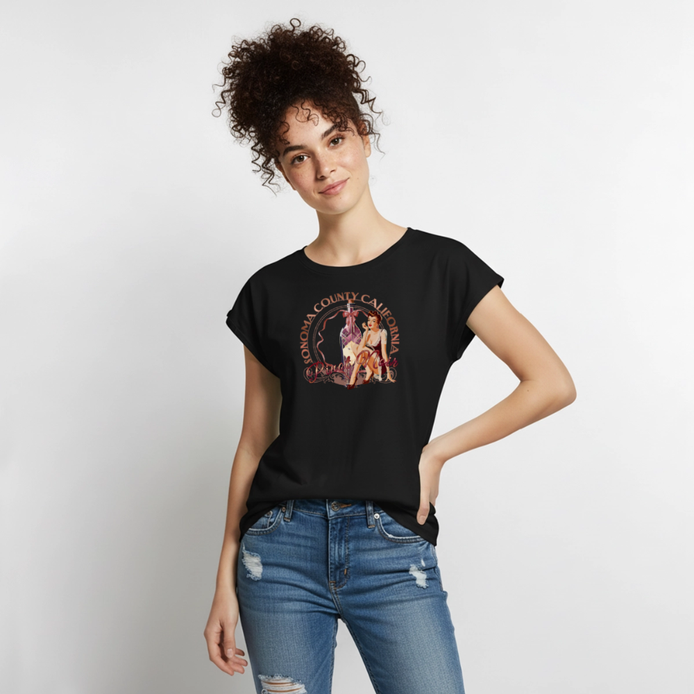 Pinot Noir Pinup Women's Roll Cuff T-Shirt - black