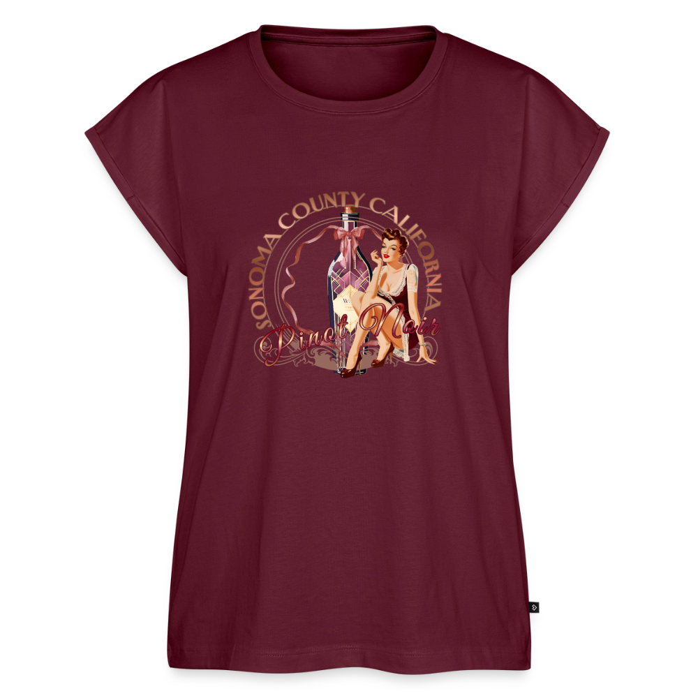 Pinot Noir Pinup Women's Roll Cuff T-Shirt - burgundy