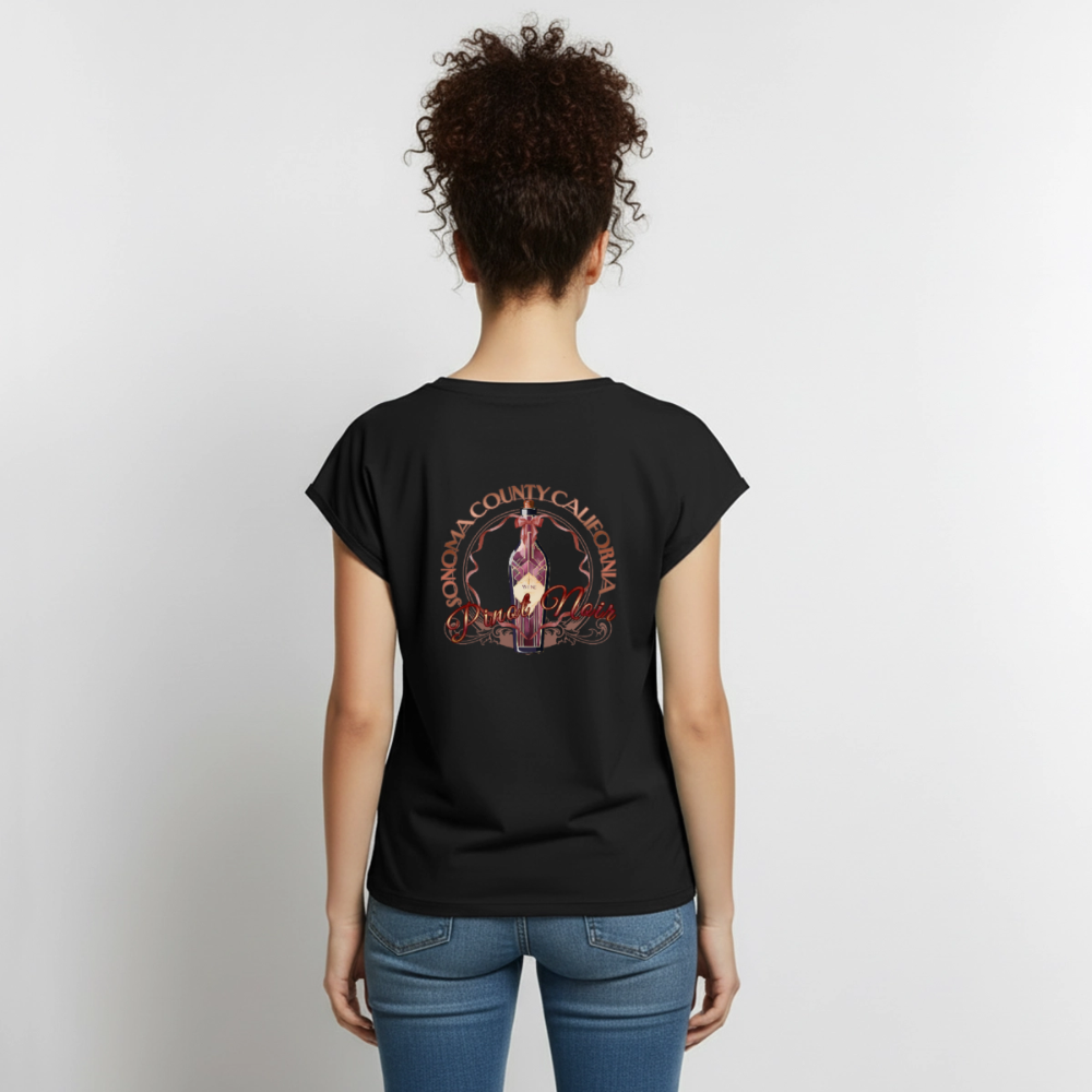 Pinot Noir Pinup Women's Roll Cuff T-Shirt - black