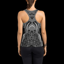 Grey White Tribal Dot Print Women's Racerback Tank Top