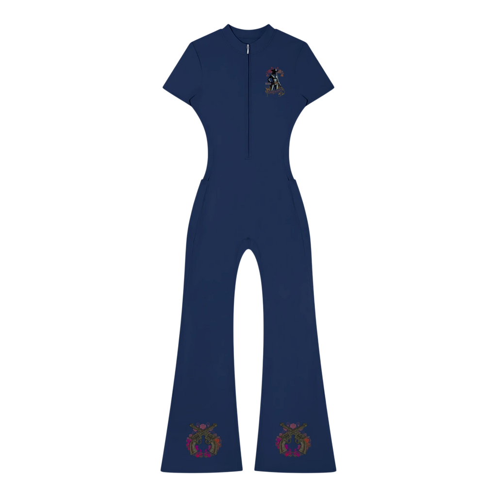 Women’s Tight Flared Leg Quarter-Zip Jumpsuit