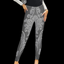 Grey White Tribal Dot Women's High-Waist Legging