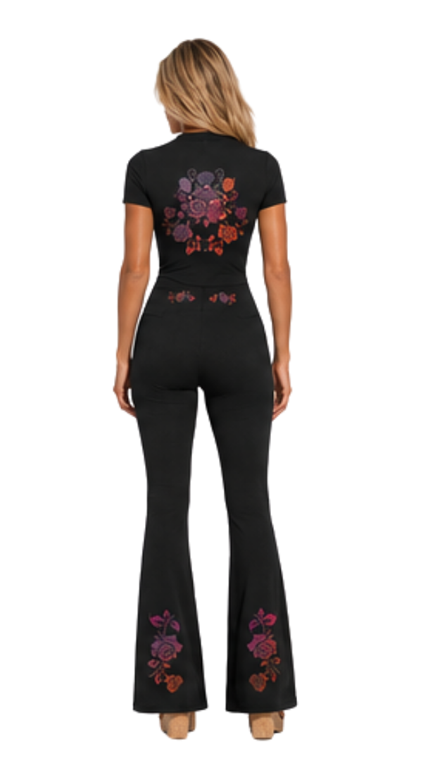 Flamenco Flared Leg Quarter-Zip Jumpsuit