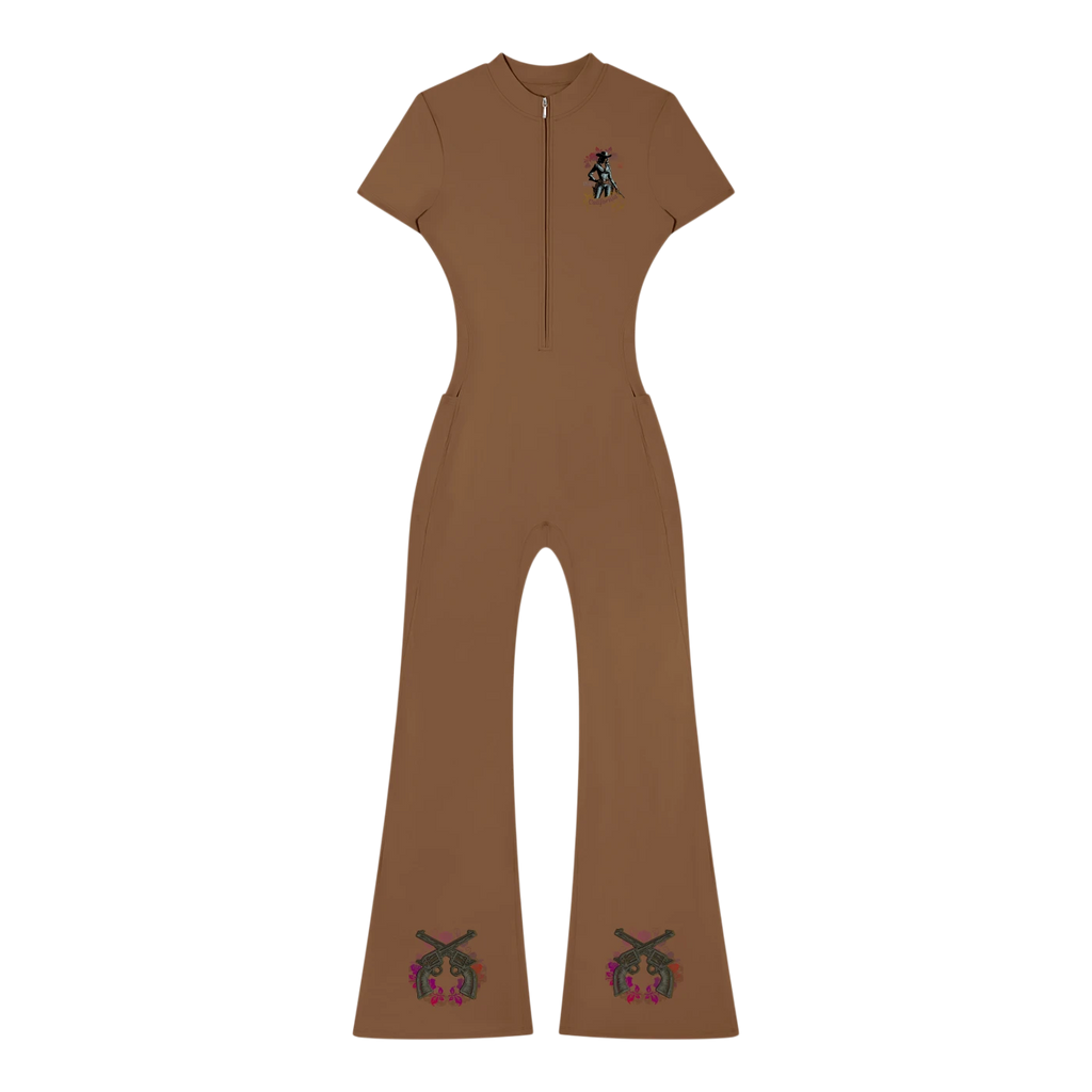 Women’s Tight Flared Leg Quarter-Zip Jumpsuit