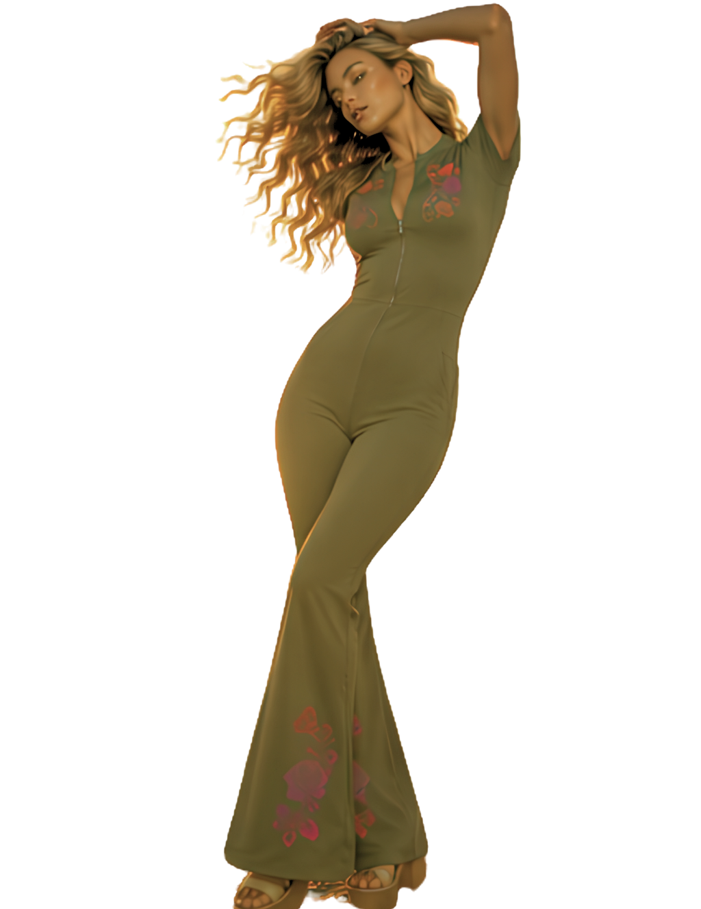 Flamenco Flared Leg Quarter-Zip Jumpsuit